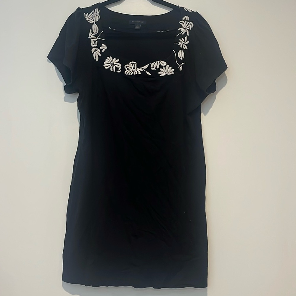 Black dress w/ white square neck embroidery